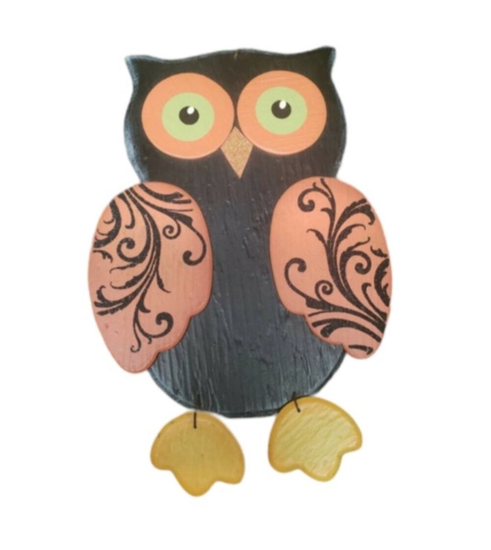 Hobby Lobby Wooden Hand Painted Orange & Black Owl Fall Halloween Decor